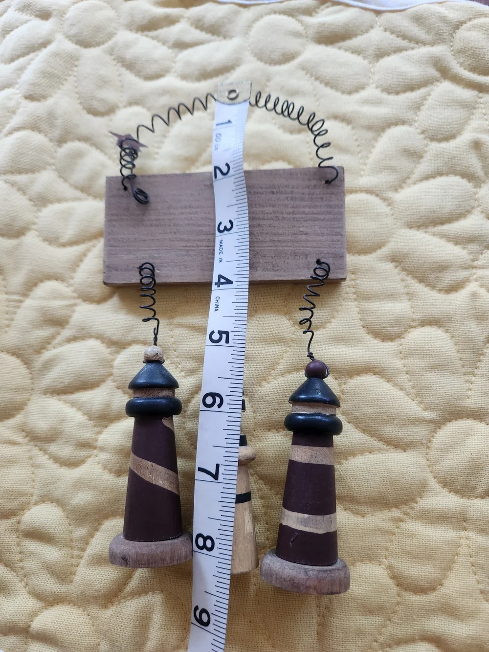 Hand Crafted Lighthouse Collector Wall Hanging, Tan, Burgundy & Black